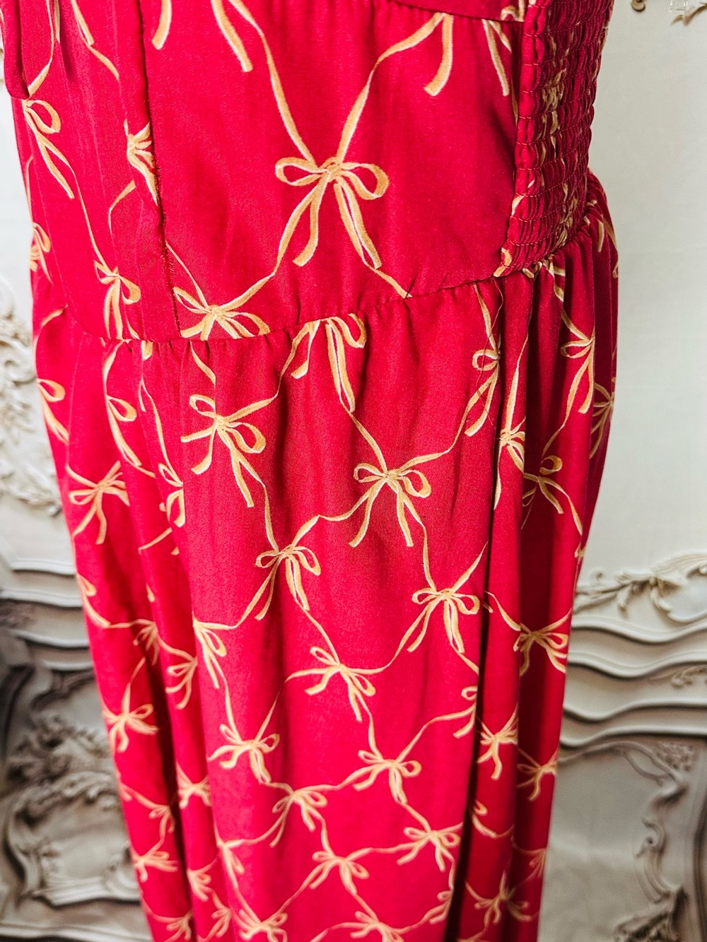 3 for $36 Sale Red Bow-Print Tie-Front Midi Dress - Picture 4 of 13